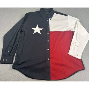 Tiger Hill Texas Flag Shirt Mens L Long Sleeve Button Down Western Cowboy EUC